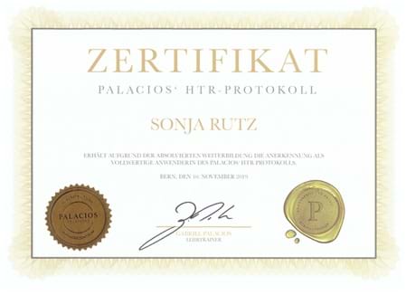 Hypnose-Aadorf - Zertifikat HTR Protokoll Zertifikat von Sonja Rutz Palacios als Nachweis einer qualifizierten Hypnoseausbildung bei Hypnose Aadorf.